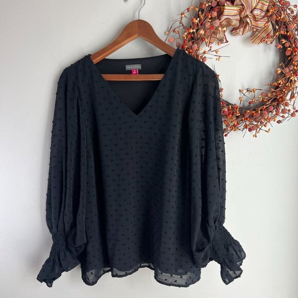 Vince Camuto Tops - Vince Camuto Women's Clip-Dot Smocked-Cuff Top Xtra Small XS Rich Black